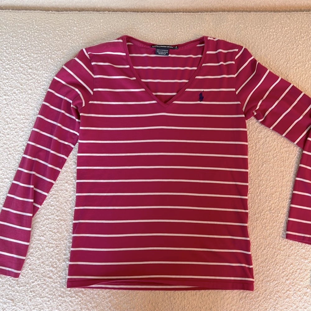 Ralph Lauren Sport Pink & White Striped long sleeve t-shirt Small